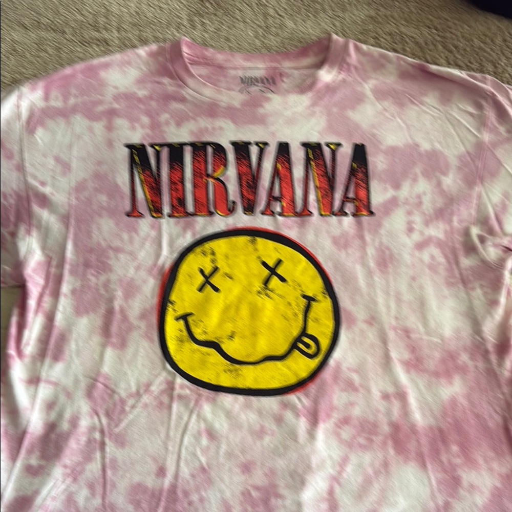 NIRVANA Pink and White Graphic Tee